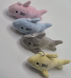 Plush Shark Keychain 4 pcs 1 each Pink Blue Gray Yellow Great Party Favors